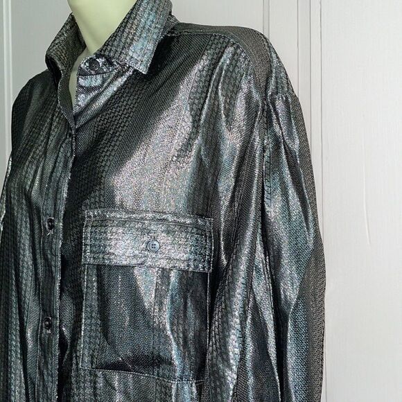 Vtg 80s Mario Forte for After Five  oversized silver button front shirt - Picture 4 of 11